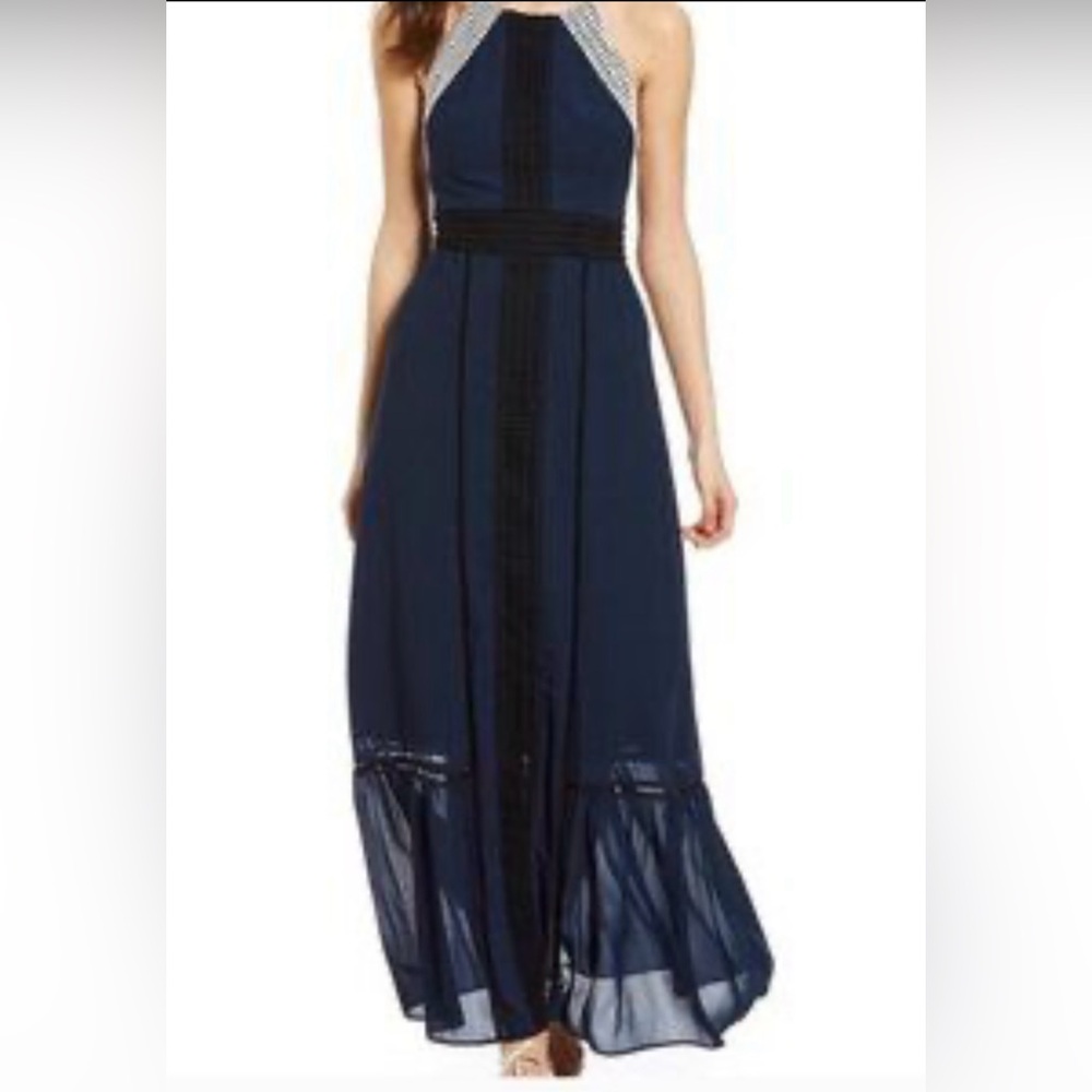 Badgley Mischka Navy Blue Maxi Dress